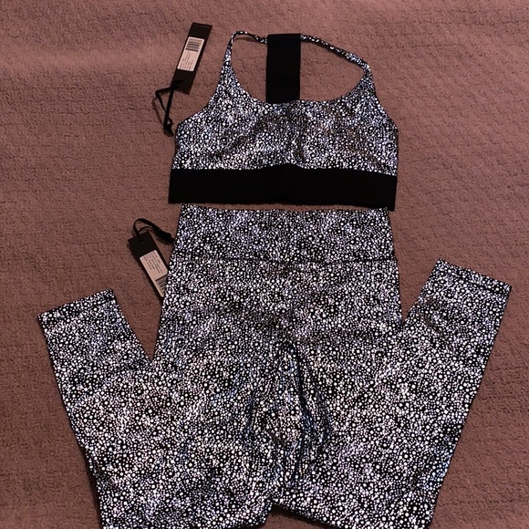 NWT Noli Yoga Legging + Bra Silver Ultra Reflective Glow Set Small XS S - Picture 14 of 16